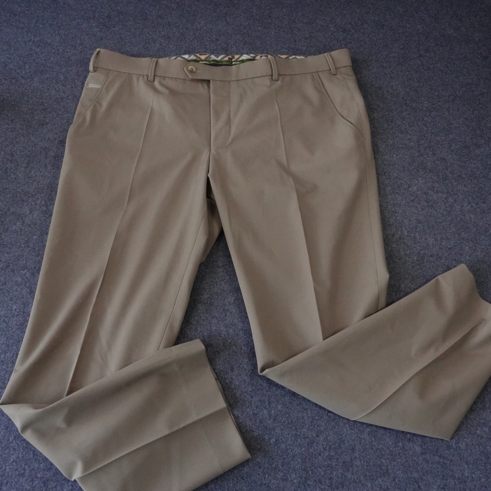 Meyer Bonn Mens Khaki Tan Wool Blend Flat Front Trousers Pants Size 58 42x30